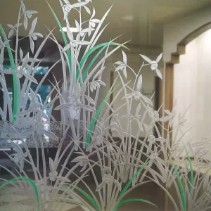 細かい植物エッチングガラス彫刻（植物アートガラス）のサムネイル